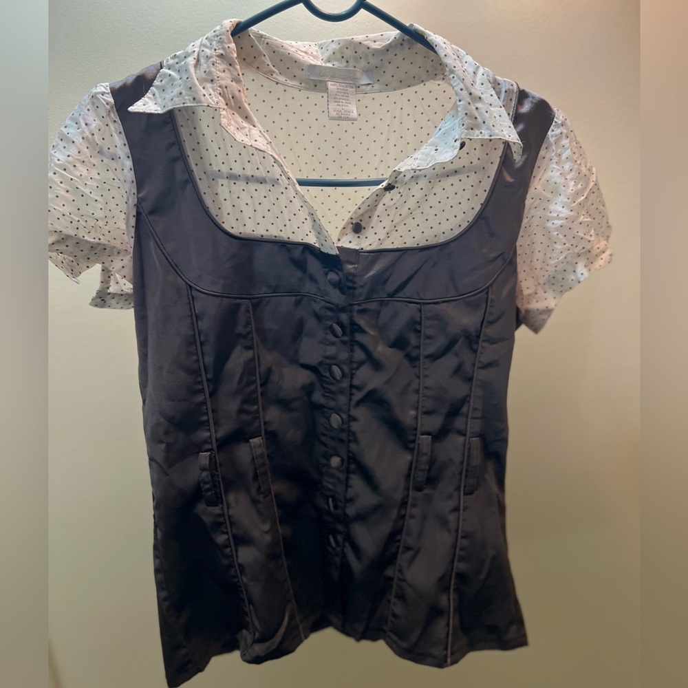 Charlotte Russe White Blouse with Brown Polka Dots